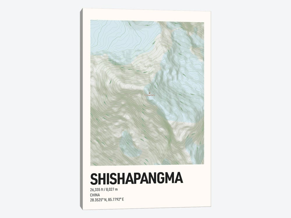 Shishapangma Topographic Map by avesix 1-piece Canvas Print