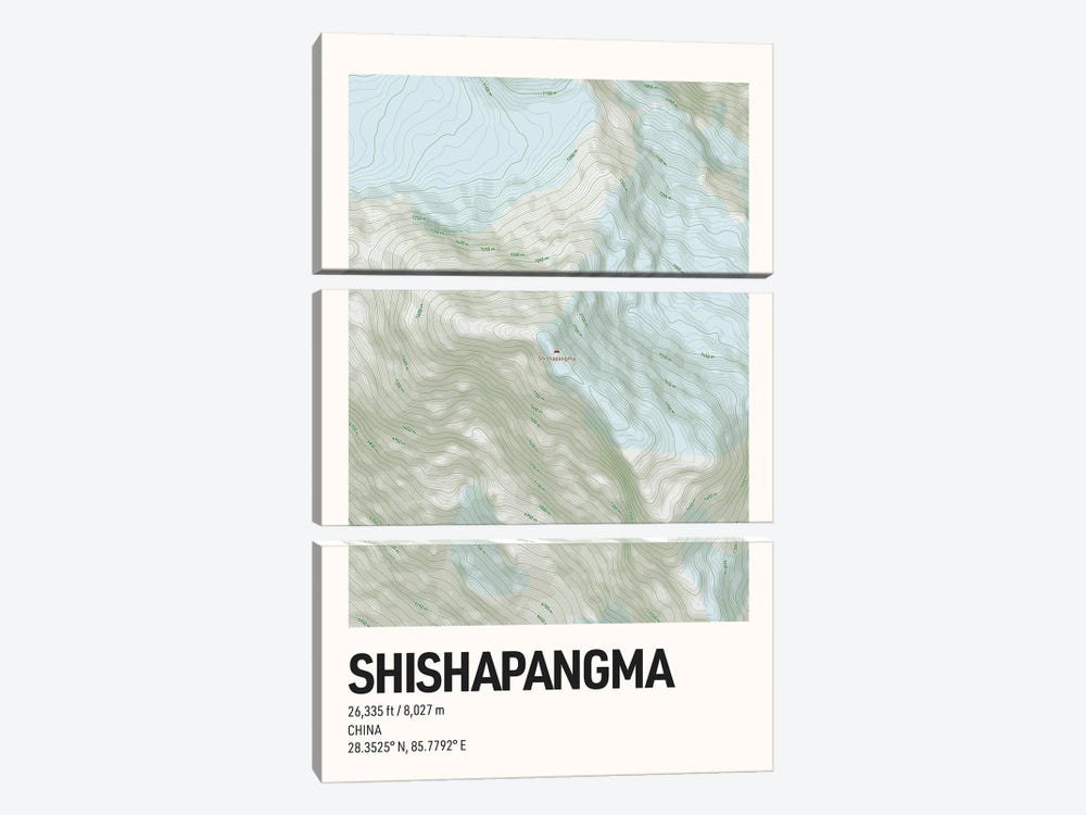 Shishapangma Topographic Map by avesix 3-piece Art Print