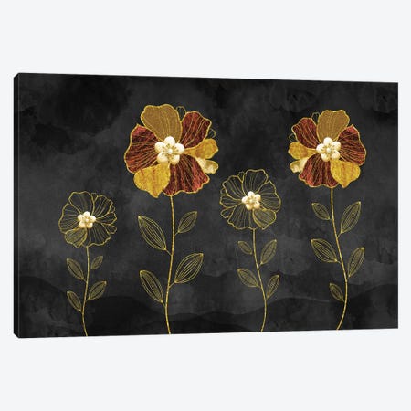 Amber Gold Flowers Canvas Print #ASY104} by Artsy Bessy Canvas Print