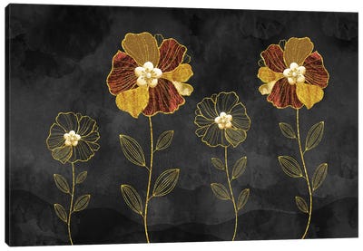 Amber Gold Flowers Canvas Art Print - Artsy Bessy