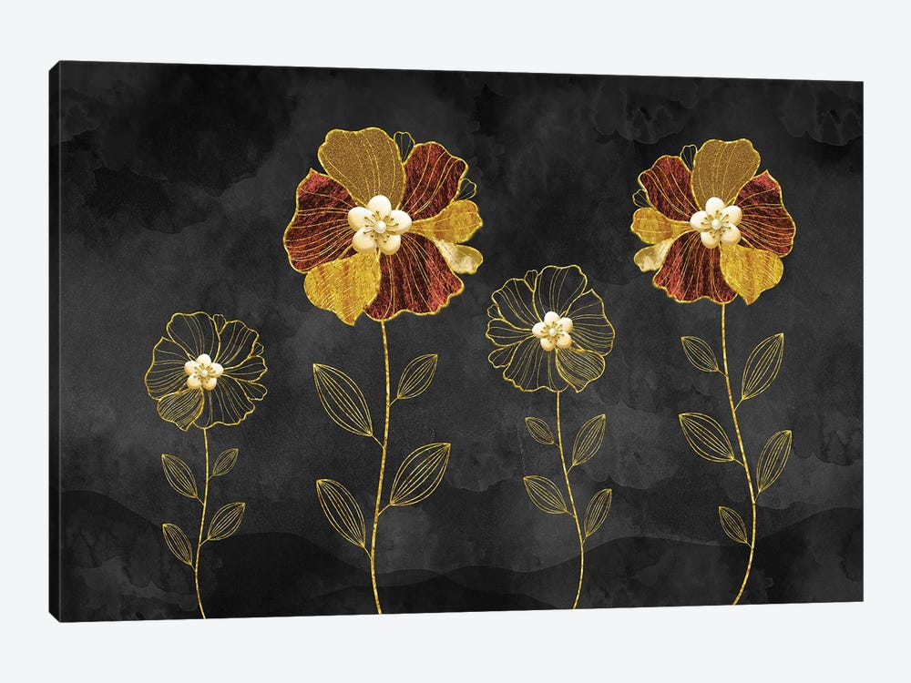 Amber Gold Flowers by Artsy Bessy 1-piece Canvas Art