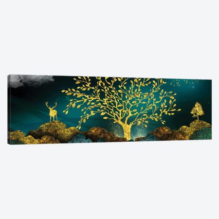 Golden Tree And Deer's Canvas Print #ASY105} by Artsy Bessy Art Print