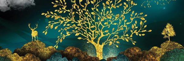 Deer: Golden Tree And Deer's by Artsy Bessy