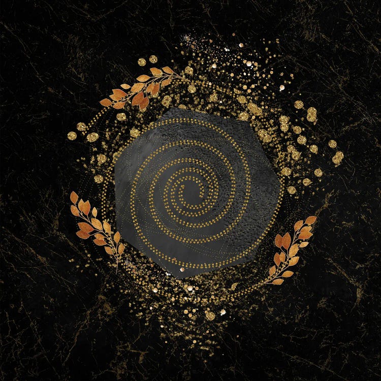 Glam Golden Spirals Geo Abstract III - With Leaf Accent