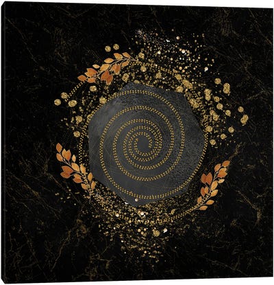 Glam Golden Spirals Geo Abstract III - With Leaf Accent Canvas Art Print - Artsy Bessy
