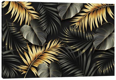 Elegant Tropical Canvas Art Print - Black, White & Gold Art