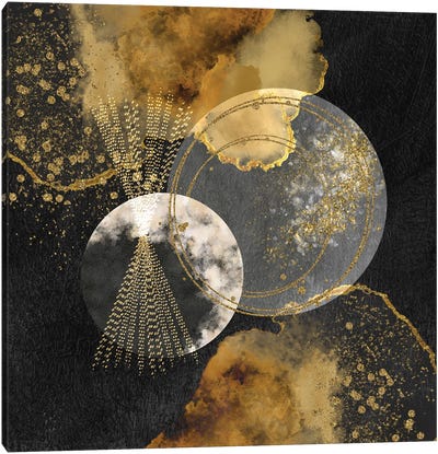 Glam Golden Spirals Geo Abstract III Canvas Art Print - Artsy Bessy