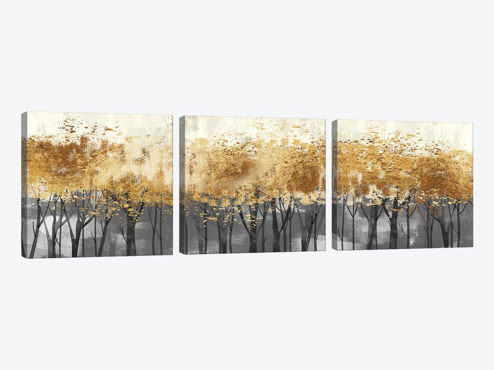 Forest Trees In Gold And Grey by Artsy Bessy 3-piece Canvas Art Print