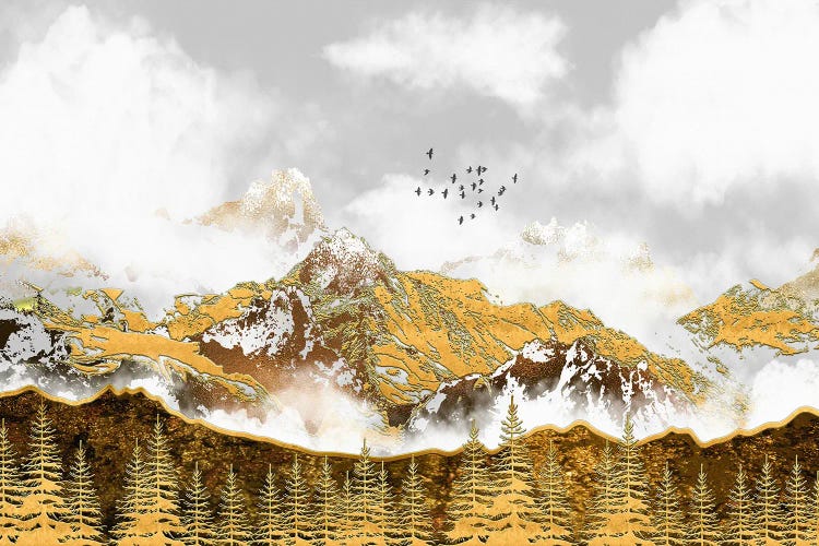 Golden Forest And Mountains