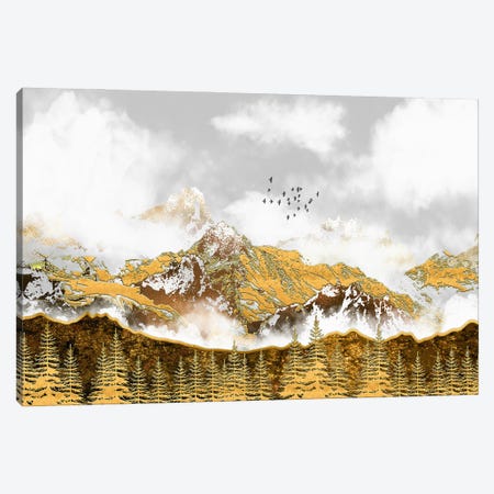 Golden Forest And Mountains Canvas Print #ASY139} by Artsy Bessy Art Print