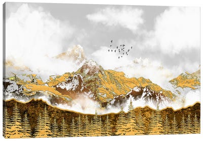 Golden Forest And Mountains Canvas Art Print - Abstract Floral & Botanical Art