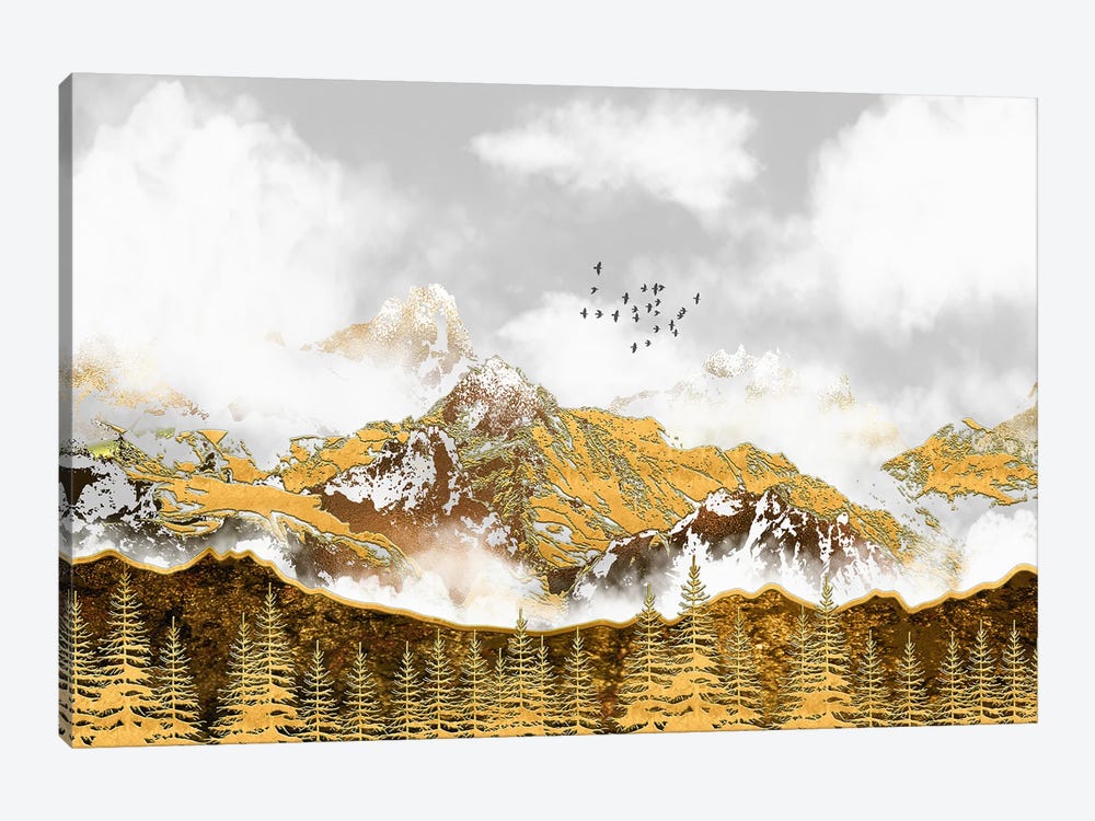 Golden Forest And Mountains by Artsy Bessy 1-piece Canvas Art
