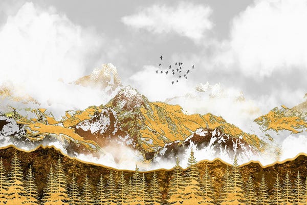 Golden Forest And Mountains