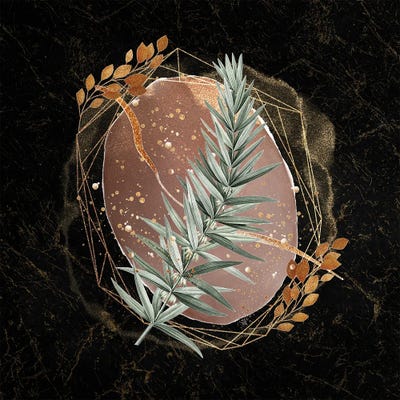 Glam Gold And Blush Pink Geo Abstract VI - With Leaf Accent by Artsy Bessy art print