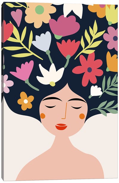 Woman And Flowers Canvas Art Print - Artsy Bessy