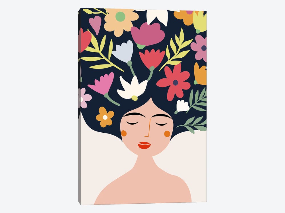 Woman And Flowers by Artsy Bessy 1-piece Canvas Wall Art