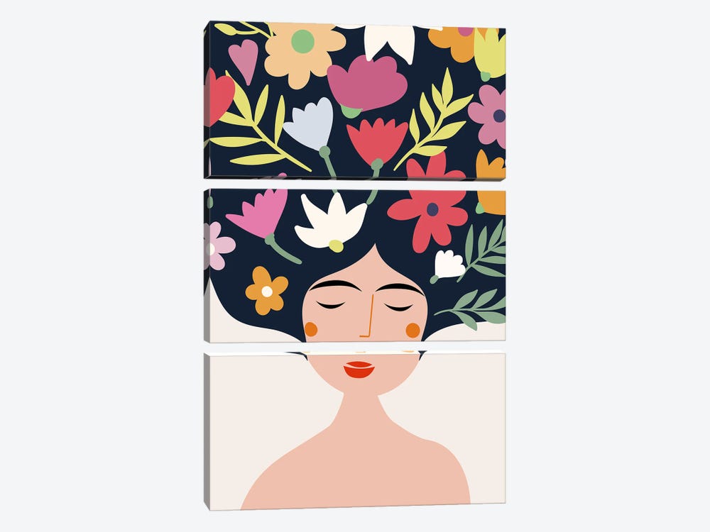 Woman And Flowers by Artsy Bessy 3-piece Canvas Art