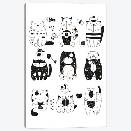 Cats And Kittens Black And White Canvas Print #ASY165} by Artsy Bessy Canvas Art Print