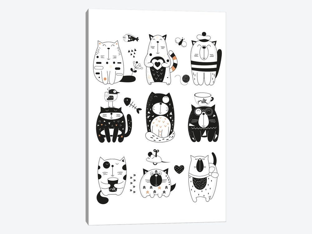 Cats And Kittens Black And White by Artsy Bessy 1-piece Art Print