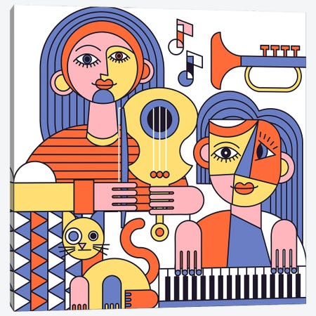 Music Lovers Picasso Style Illustration Canvas Print #ASY167} by Artsy Bessy Canvas Print