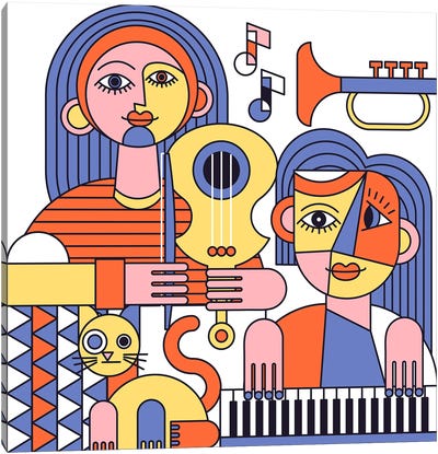 Music Lovers Picasso Style Illustration Canvas Art Print - Artsy Bessy