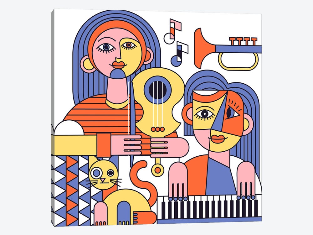 Music Lovers Picasso Style Illustration by Artsy Bessy 1-piece Art Print