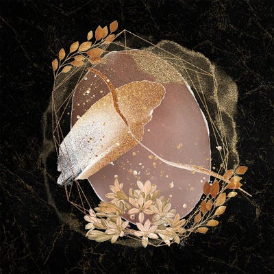 Glam Gold And Blush Pink Geo Abstract VII - With Floral Accent by Artsy Bessy art print