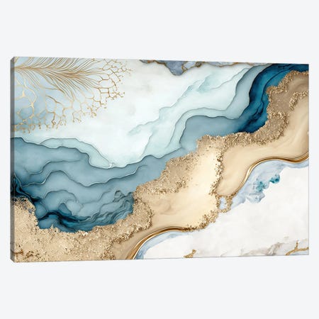 Blue Gold Marble Abstract II Canvas Print #ASY178} by Artsy Bessy Canvas Print