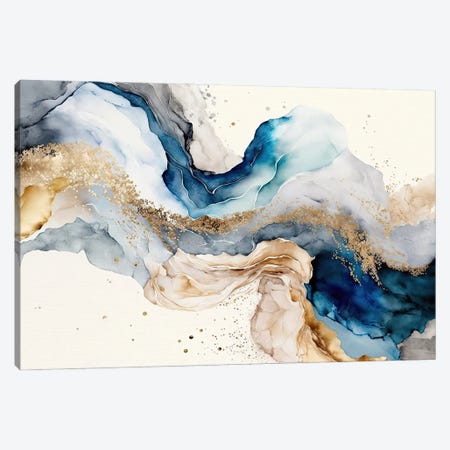Blue Gold Marble Abstract III Canvas Print #ASY179} by Artsy Bessy Art Print