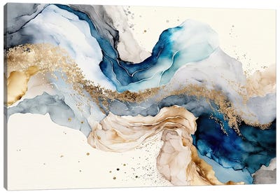 Blue Gold Marble Abstract III Canvas Art Print - Artsy Bessy