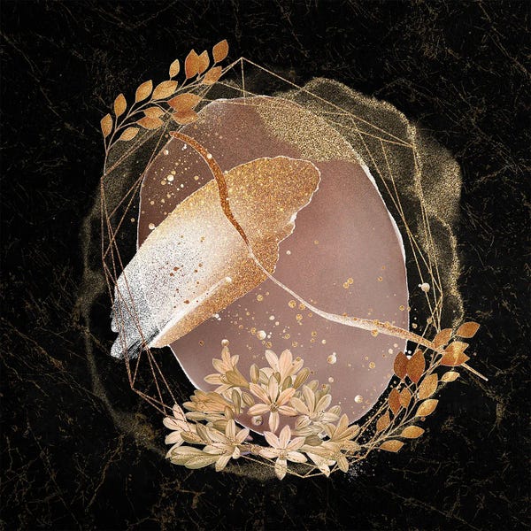 Glam Gold And Blush Pink Geo Abstract VII - With Floral Accent