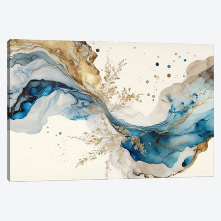 Blue Gold Marble Abstract I Canvas Print #ASY181} by Artsy Bessy Canvas Artwork