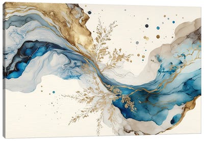 Blue Gold Marble Abstract I Canvas Art Print - Artsy Bessy