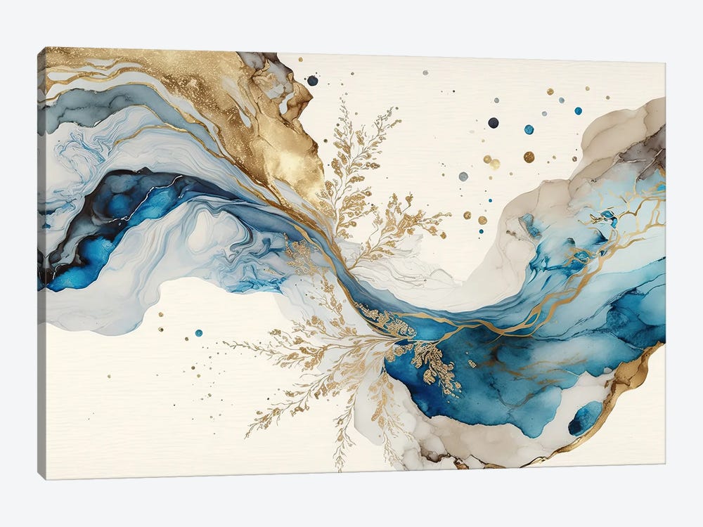 Blue Gold Marble Abstract I by Artsy Bessy 1-piece Canvas Art Print