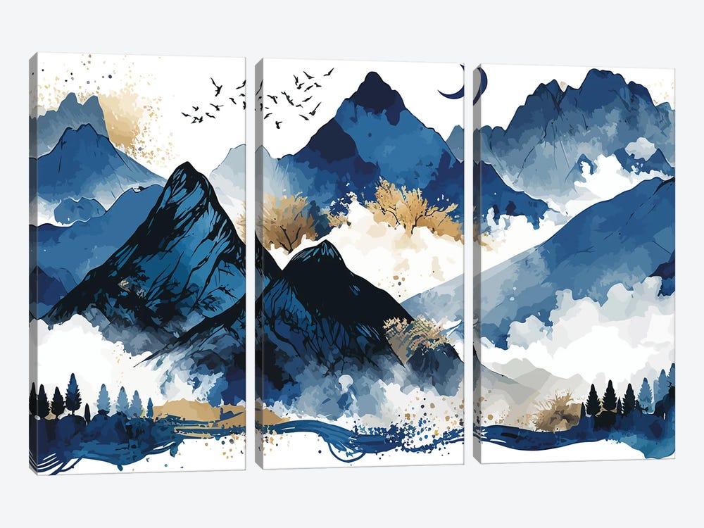 Blue Mountains by Artsy Bessy 3-piece Canvas Print
