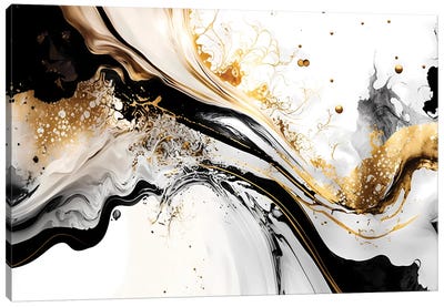 Elegant Black And Gold Abstract Art Canvas Art Print - Black, White & Gold Art
