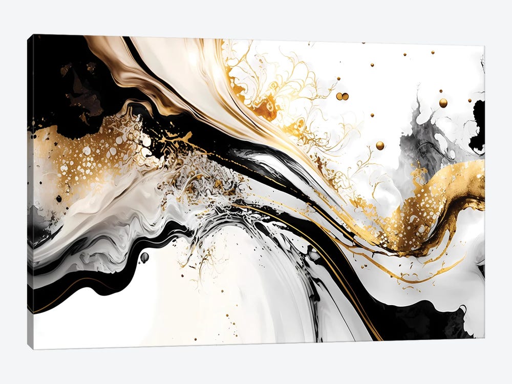 Elegant Black And Gold Abstract Art by Artsy Bessy 1-piece Canvas Art