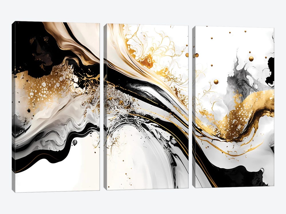 Elegant Black And Gold Abstract Art by Artsy Bessy 3-piece Canvas Artwork