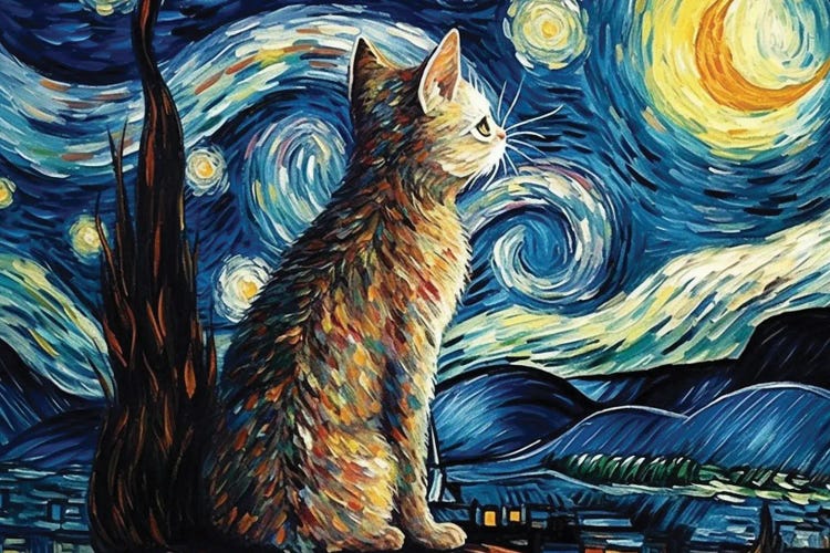 Cat Starry Night Impressionism