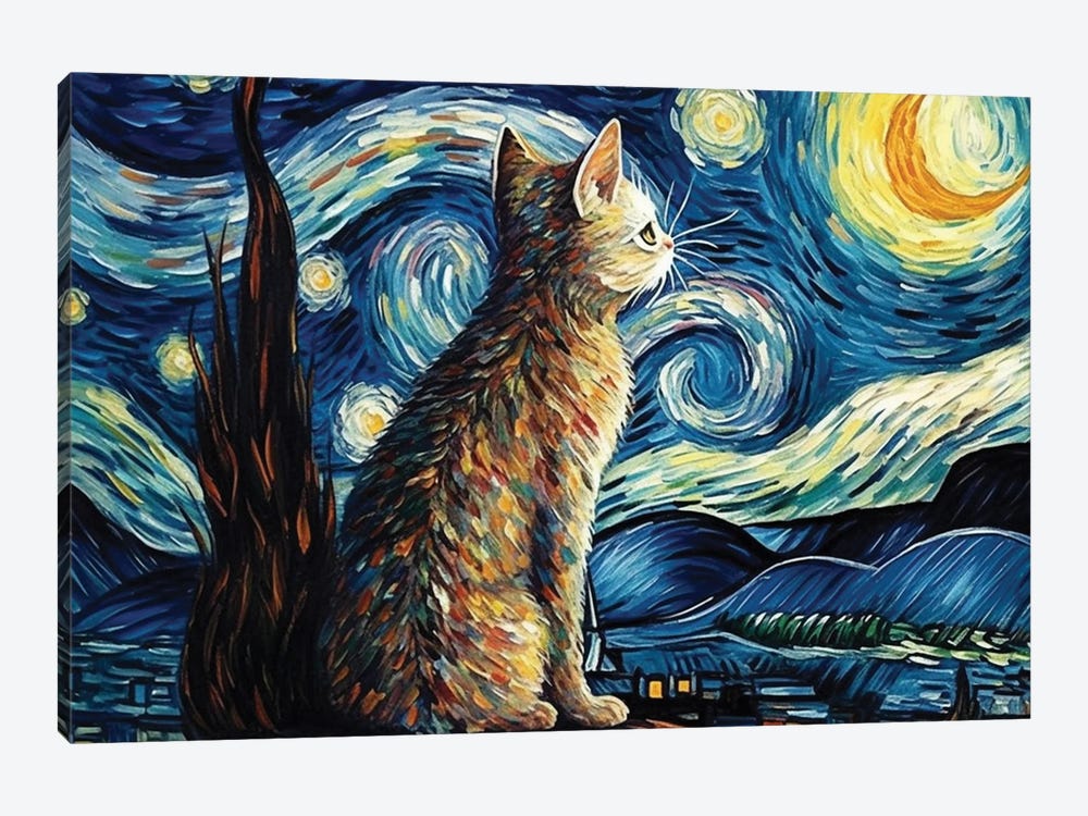 Cat Starry Night Impressionism by Artsy Bessy 1-piece Canvas Wall Art