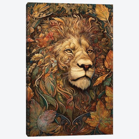 Autumn Lion Portrait Canvas Print #ASY194} by Artsy Bessy Canvas Art