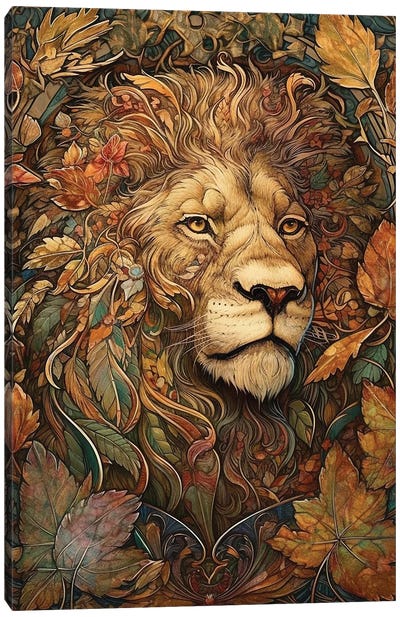 Autumn Lion Portrait Canvas Art Print - Artsy Bessy