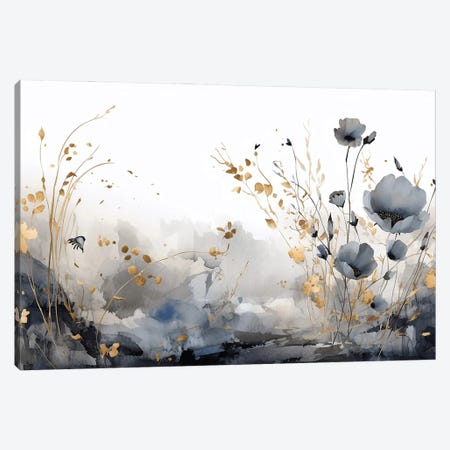 Black And Gold Watercolor Flower Fields Canvas Print #ASY196} by Artsy Bessy Canvas Art