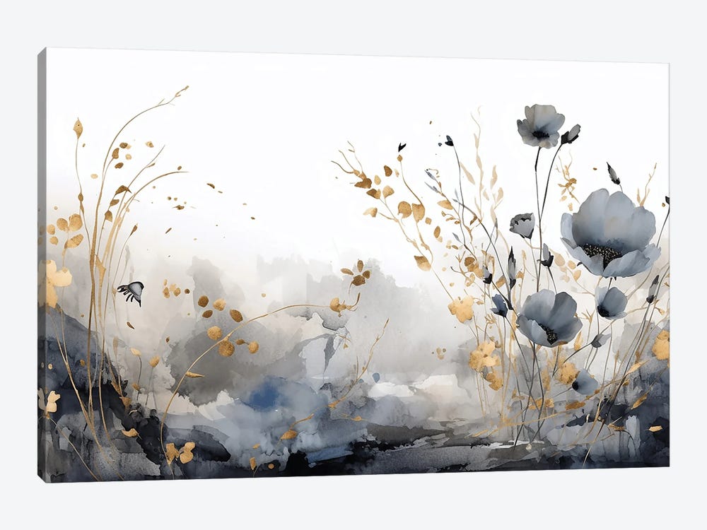 Black And Gold Watercolor Flower Fields by Artsy Bessy 1-piece Art Print