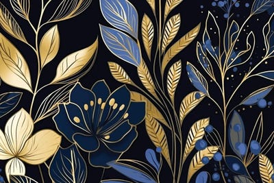 Elegant Blue And Gold Foliage II by Artsy Bessy art print