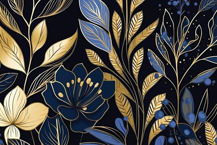 Elegant Blue And Gold Foliage II by Artsy Bessy wall art