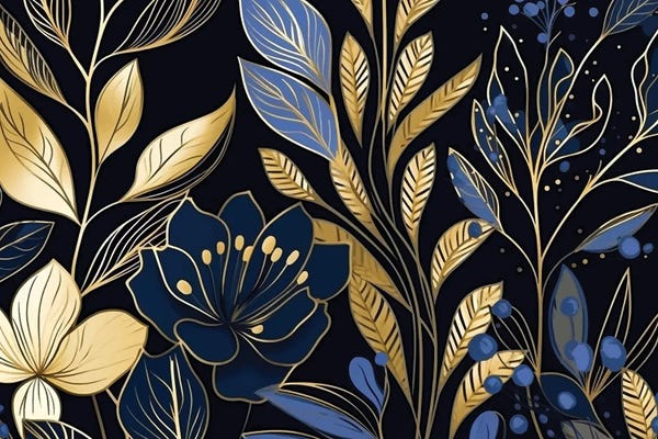 Elegant Blue And Gold Foliage II