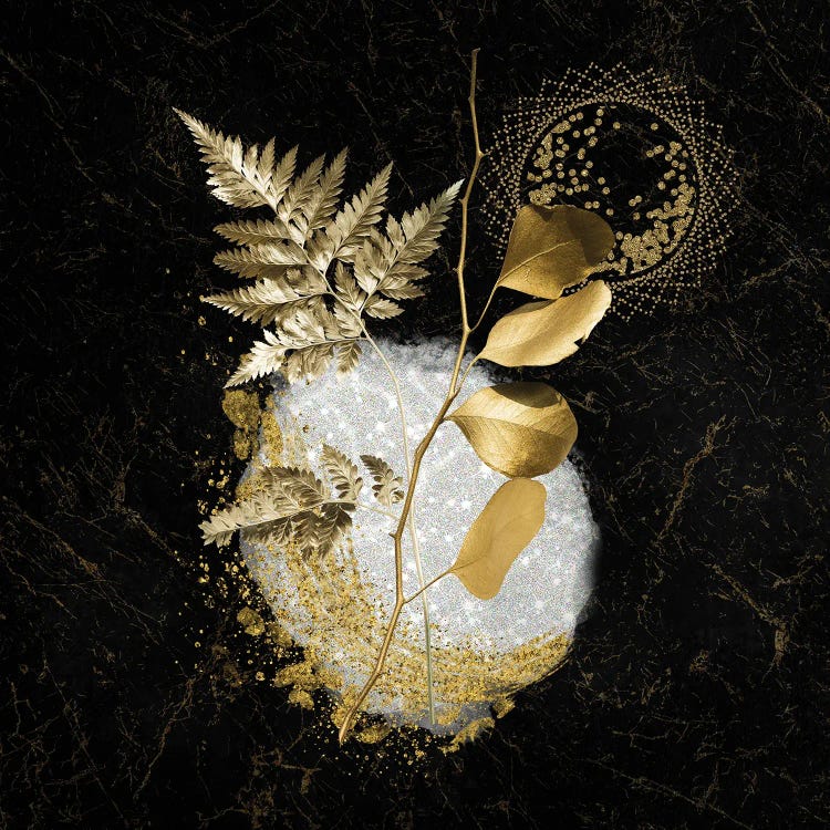 Sparkling White Quartz Accented By Golden Metallic Leaves