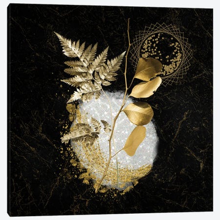 Sparkling White Quartz Accented By Golden Metallic Leaves Canvas Print #ASY25} by Artsy Bessy Canvas Art