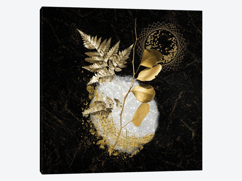 Sparkling White Quartz Accented By Golden Metallic Leaves by Artsy Bessy 1-piece Canvas Artwork
